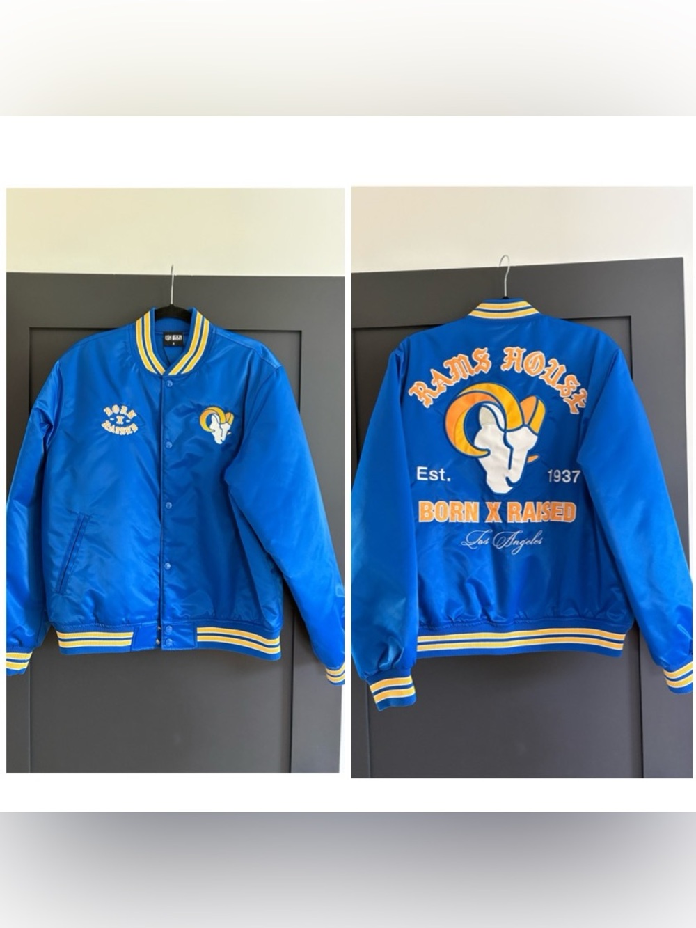 Born x Raised NFL Los Angeles Rams House Satin Bomber Jacket Small LA Dodgers